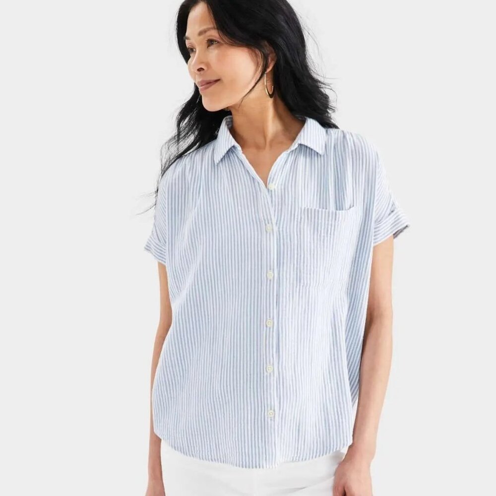 Style & Co Petite Cotton Gauze Camp Shirt